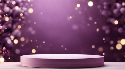 Wall Mural - Purple podium on the background of purple bokeh. 3d render