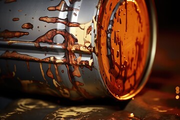Poster - A close-up view of a can of liquid placed on a table. This image can be used in various contexts