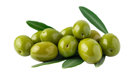 Wall Mural - Green olives with leaves isolated on transparent background