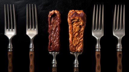 Aufkleber - A row of forks with meat on them. Suitable for food-related projects and restaurant menus