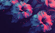 y2k artistic neon blue floral abstract on dark backdrop