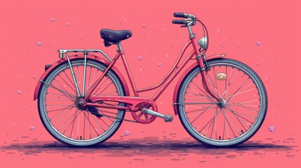 Wall Mural -  a red bicycle with a pink background and pink flowers on the side of the bike is an illustration of a bicycle with a pink background and pink flowers on the side.