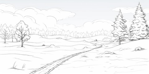 Poster - A drawing of a snowy landscape with trees. Perfect for winter-themed designs or nature-inspired projects