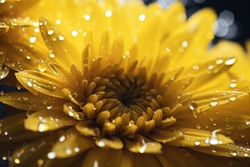 Wall Mural - A detailed view of a yellow flower with glistening water droplets. Perfect for nature enthusiasts and gardening websites