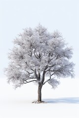 Poster - A solitary tree stands covered in snow on a beautiful sunny day. Perfect for winter landscapes and nature-themed projects