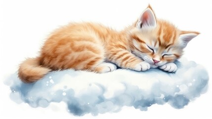 Aufkleber - A cute kitten peacefully sleeping on top of a fluffy cloud. Perfect for adding a touch of sweetness to any project or design