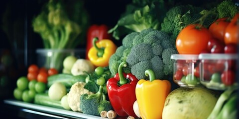 Canvas Print - A variety of fresh vegetables are neatly arranged on a shelf. Perfect for food-related projects and healthy eating concepts