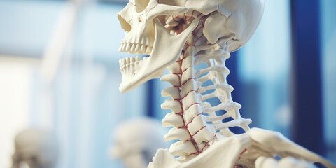 Poster - A model of a human skeleton displayed in a museum. Perfect for educational purposes and medical presentations