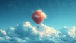  a red hot air balloon floating in the sky above a cloud filled with stars and a blue sky with white clouds and stars above it is a bright blue sky with stars.