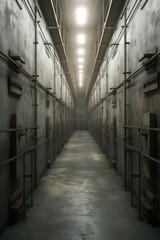 Aufkleber - A dimly lit prison cell block hallway. Suitable for crime, justice, or incarceration-related projects