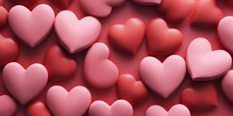 Leinwandbilder - A vibrant display of red and pink hearts arranged on a red surface. Perfect for expressing love and affection. Suitable for Valentine's Day, anniversaries, and romantic occasions