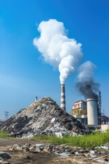 Poster - A large pile of garbage emitting smoke. Can be used to illustrate pollution or environmental issues
