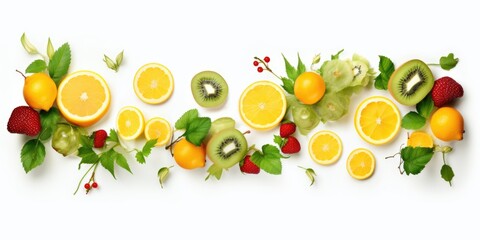 Poster - A row of various fruits arranged neatly. Can be used for healthy eating concepts