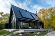 © World of AI - modern A frame house with black aluminum French doors, solar panels