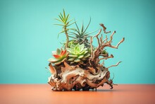 Cool-toned Succulent Plant Uprooted With Roots Exposed