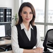 © Grain damage - young business woman working in tech company in formal clothing