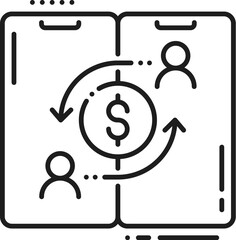 Poster - Cryptocurrency online transaction, blockchain technology and peer to peer payment fintech line icon. Network cryptocurrency, digital commerce and finance, mobile payment technology line vector sign