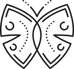 Poster - Butterfly line art tattoo for ornament decoration with abstract pattern on wings, vector icon. Butterfly insect with open wings in thin line doodle for ornate decoration print or decorative emblem
