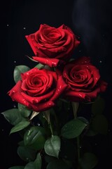 Poster - Three red roses with water droplets. Suitable for romantic occasions and floral themes