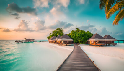 Canvas Print - tropical resort at sunset