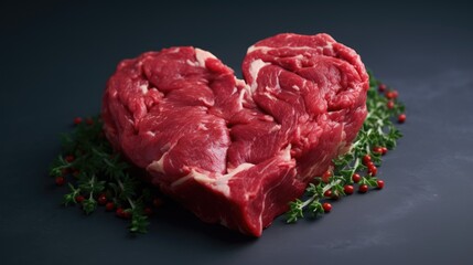 Poster - Two pieces of raw meat on a black surface. Suitable for food photography or cooking-related projects