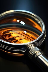 Poster - A close-up view of a magnifying lens placed on a table. Ideal for illustrating concepts of investigation, research, or examination.