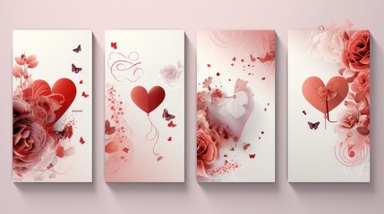 Aufkleber - Three banners featuring hearts and flowers. Perfect for Valentine's Day or any romantic occasion