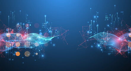 Big Data. Abstract digital futuristic wireframe vector illustration on technology background. Data mining and management concept. Hand drawn art.