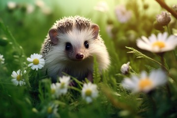 Aufkleber - A picturesque scene of a hedge surrounded by a field of daisies. Perfect for adding a touch of nature to any project