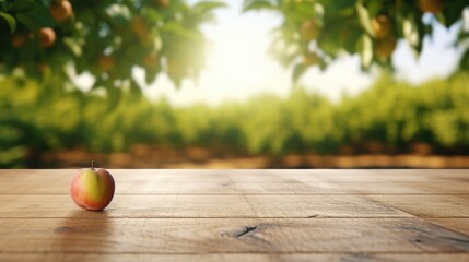 Wall Mural - An apple sitting on top of a wooden table. Suitable for food and kitchen-related designs