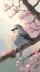 Poster - bird on branch with flowers