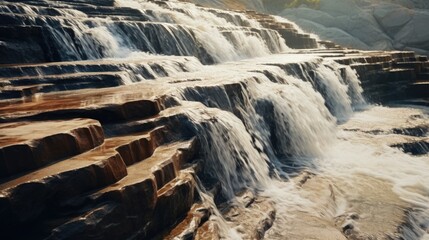 Poster - A picturesque waterfall with water cascading down its sides. Perfect for nature enthusiasts and travel websites