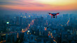 Drone against the backdrop modern metropolis