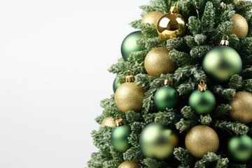 Poster - A festive Christmas tree adorned with green and gold ornaments. Perfect for holiday decorations and celebrations