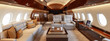 Luxurious private jet interior with elegant design.
