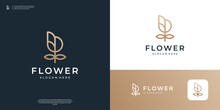 Minimalist Flower Rose Logo With Letter B Logo Design Template