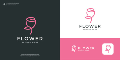 Wall Mural - Abstract rose logo line art. Beauty flower logo design inspiration