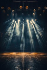 Aufkleber - A dark stage illuminated by spotlights. Ideal for theatrical performances and live shows