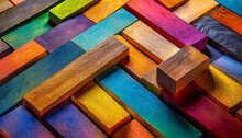  Kaleidoscope Of Diversity With A Background Of Wooden Blocks In A Spectrum Of Colors, Capturing The Essence, Abstract Colorful Background   Colorful Wood Texture