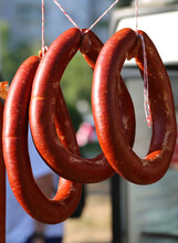 Sujuk Or Sucuk Is A Dry, Spicy And Fermented Sausage Hanged For Sale In Adana, Turkey