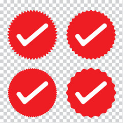 Poster - Verification, Tick icon red starburst sticker set, eps10