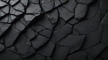 Volumetric Rock Texture With Cracks. Black Stone Background With Copy Space For Design. 