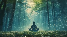 Silhouette Of A Man Meditating In The Forest, The Idea Of Peace And Living In Harmony With Nature