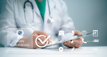 Wall Mural - guarantee standards iso and standardization concept.quality medical services and quality improvement