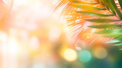 Poster - Lush tropical palm leaves backlit by warm sunlight, creating a soft and inviting natural background.