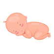 Small lying cute newborn baby. Cartoon isolated vector illustration of child sleeping on his stomach.