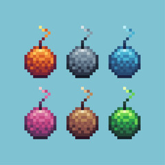 Poster - pixel art sets icon of bomb variation color. bomb game icon on pixelated style. 8bits perfect for ga