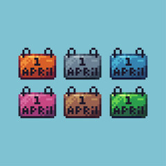 Fototapete - Pixel art sets icon of calendar 1 april variation color. April icon on pixelated style. 8bits perfect for game asset or design asset element for your game design. Simple pixel art icon asset.
