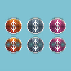 Poster - Pixel art stroke sets icon of dollar coin variation color.Dollar coin icon on pixelated style. 8bits perfect for game asset or design asset element for your game design. Simple pixel art icon asset.
