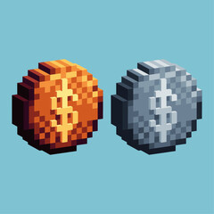 Fototapete - Isometric Pixel art 3d of Dollar coin icon for items asset. Money coin icon on pixelated style.8bits perfect for game asset or design asset element for your game design asset.

